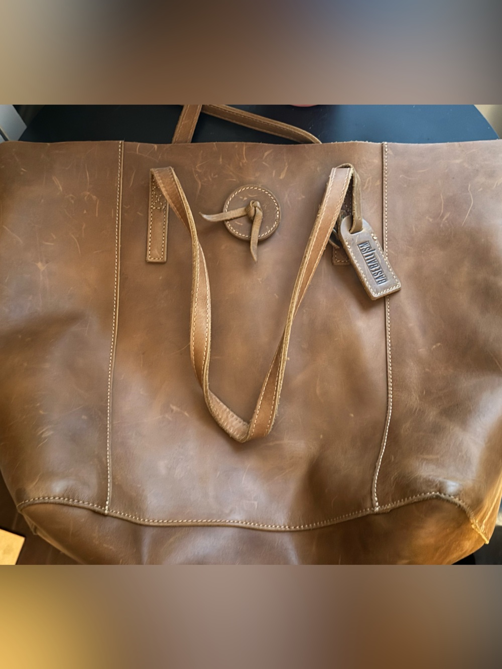 Baseballism Distressed Leather Tote Weekender Carryall Travel Bag Brown